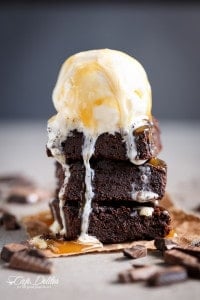 Low Carb Zucchini Brownies with an ice cream scoop