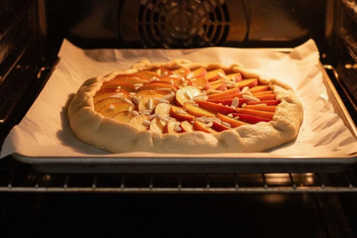 Baking the pie in the oven. - 9