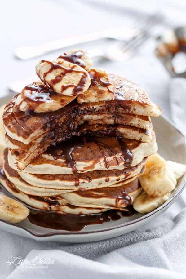 Nutella Stuffed Banana Pancakes | https://cafedelites.com
