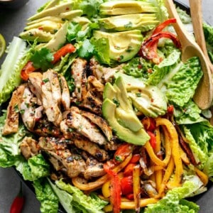 Grilled Chili Lime Chicken Fajita Salad with a dressing that doubles as a marinade