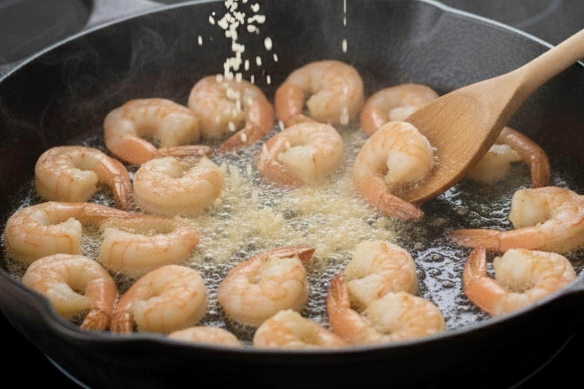 Adding garlic and lemon juice in the pan.