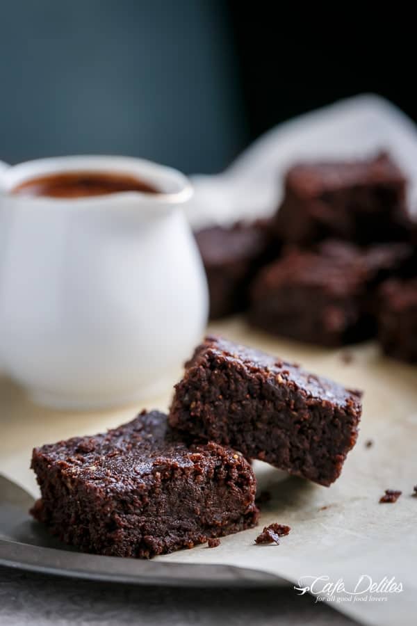 Fudgy Flourless Hazelnut Brownies with a Hot Chocolate Fudge Sauce Fudgy Flourless Hazelnut Brownies (Low Carb)