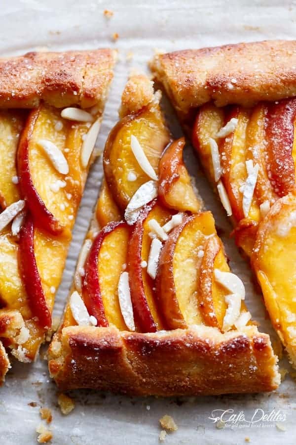 Almond Peach Pie Vanilla Bean Mascarpone Cream | https://cafedelites.com