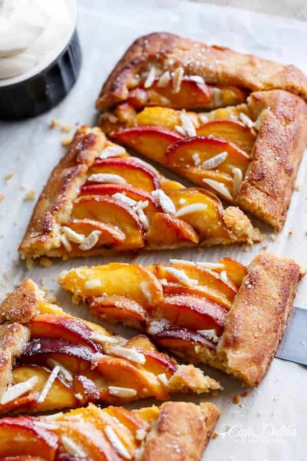 Almond Peach Pie + Vanilla Bean Mascarpone Cream | https://cafedelites.com