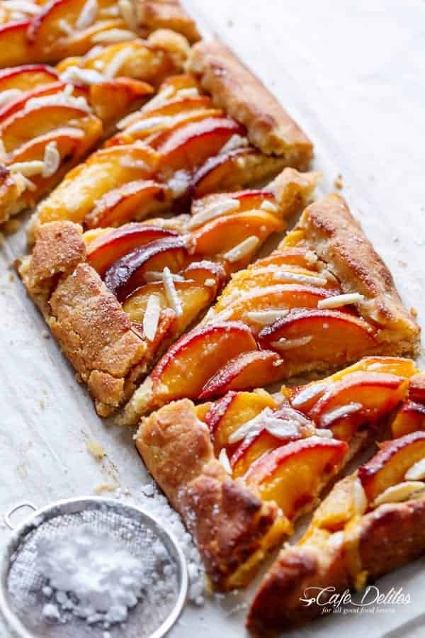 Almond Peach Pie + Vanilla Bean Mascarpone Cream | https://cafedelites.com