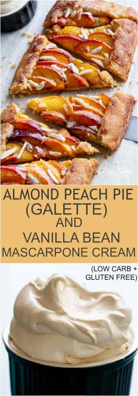 Almond Peach Pie + Vanilla Bean Mascarpone Cream! #LowCarb #LCHF #GlutenFree | https://cafedelites.com
