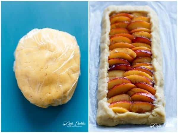 Almond Peach Pie + Vanilla Bean Mascarpone Cream | https://cafedelites.com