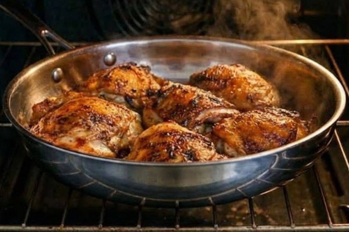 Switch the oven to grill or broil on medium-high heat, return all thighs to the pan, and cook for 10 to 15 minutes