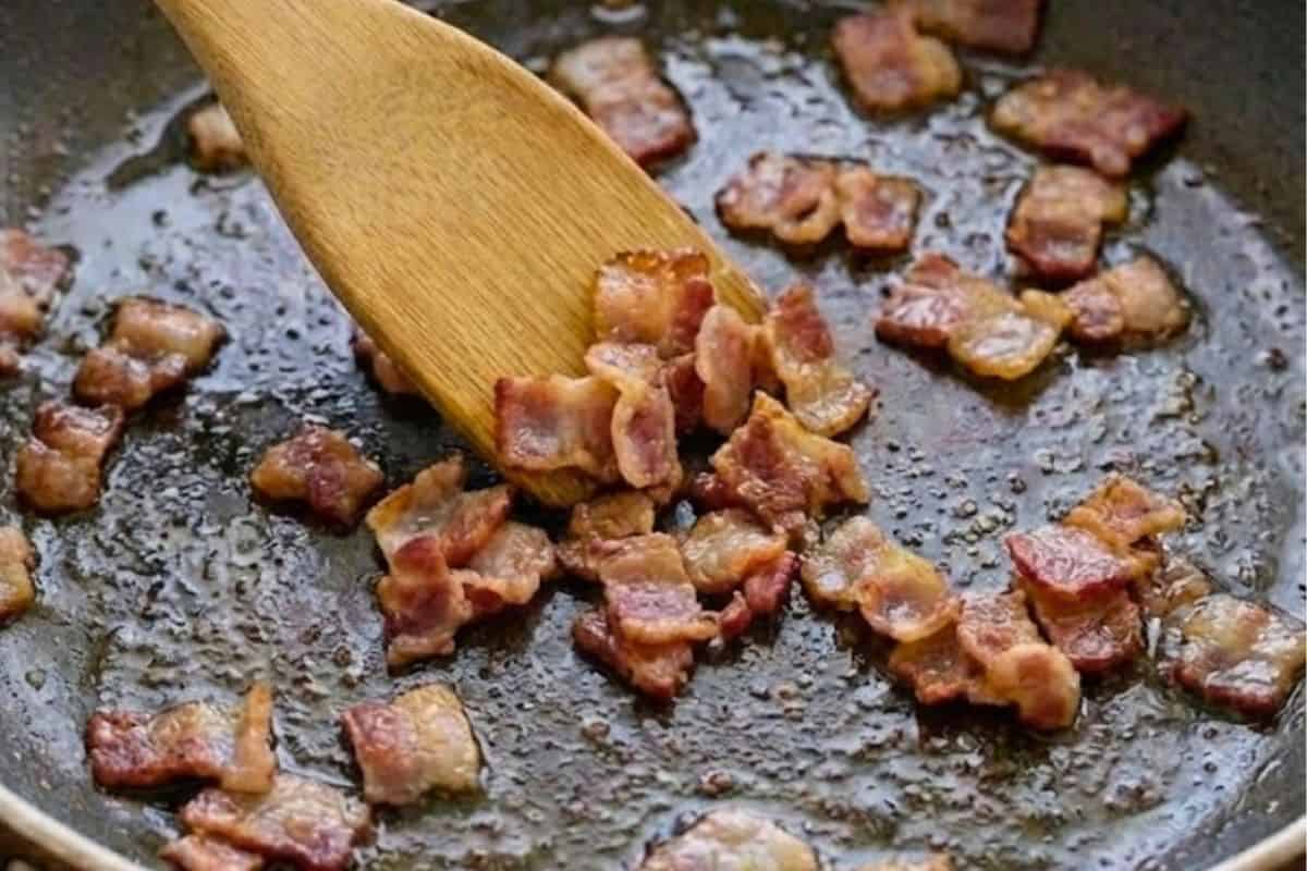 Add the bacon or pancetta to the pan and sauté for about 5 minutes - 5