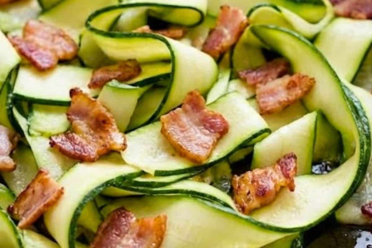 Add the zucchini ribbons to the skillet and toss gently with the bacon - 7