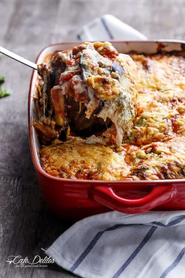 Sausage Eggplant Lasagna With Ricotta Pesto | https://cafedelites.com