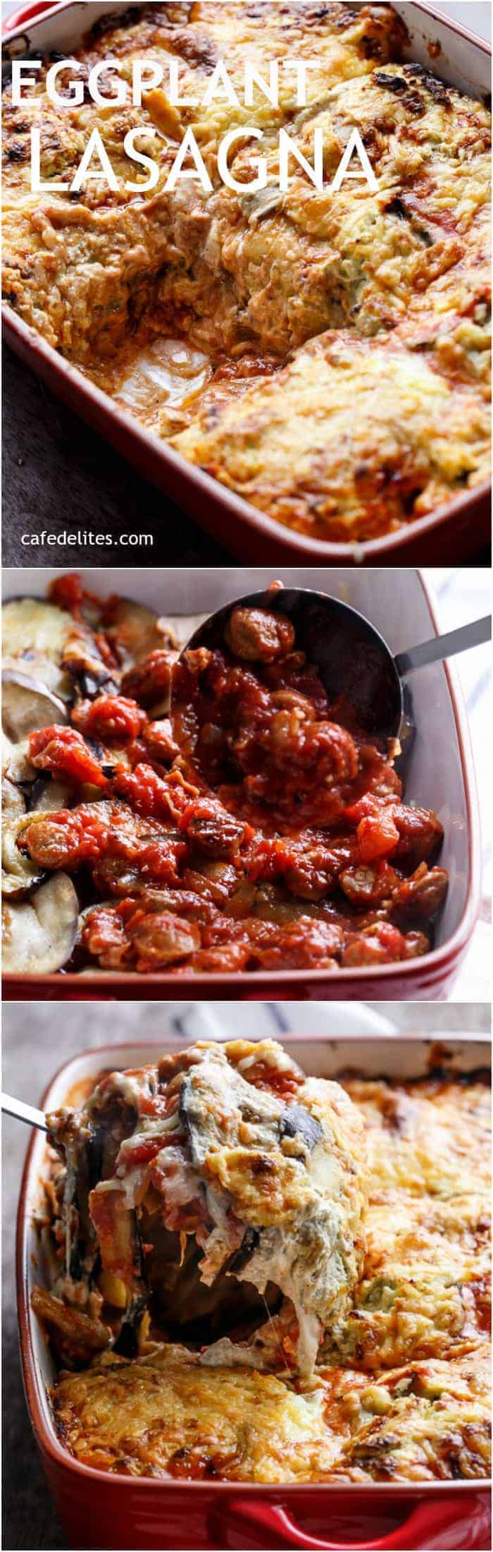 Sausage Eggplant Lasagna With Ricotta Pesto | https://cafedelites.com