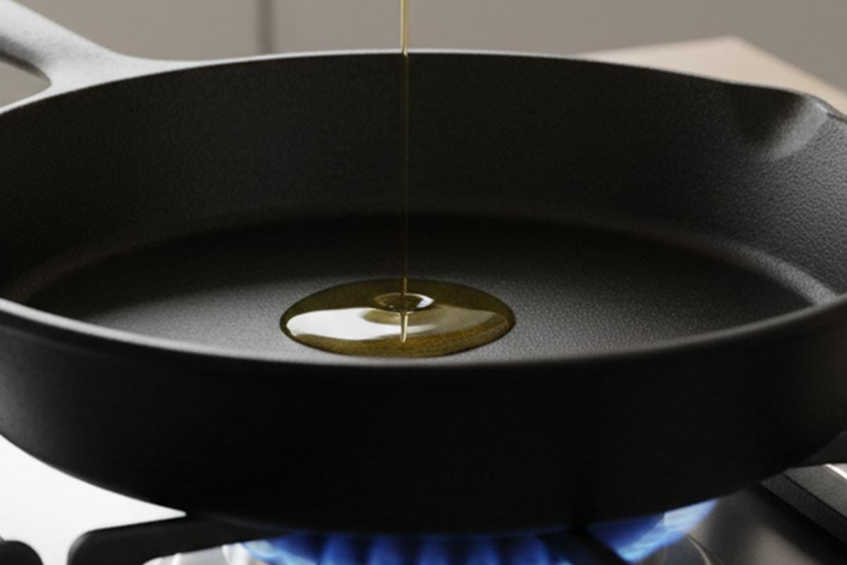 Heating the pan with oil.
