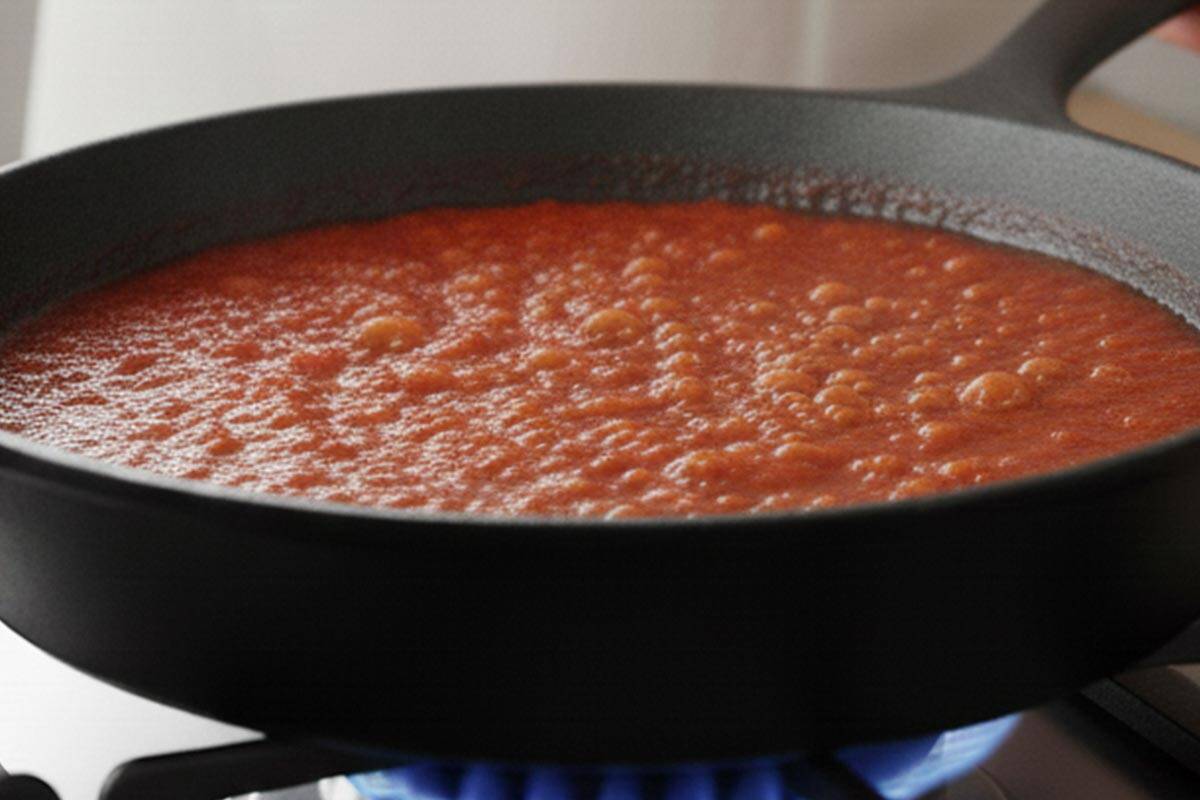 Cooking the sauce.