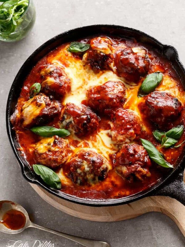 Sun Dried Tomato Cheesy Meatballs in a pan