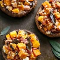 Pumpkin & Bacon Stuffed Portobellos with Browned Butter Sage | https://cafedelites.com