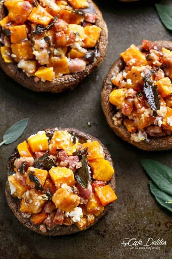 Pumpkin and Bacon Stuffed Portobellos with Brown Butter Sage