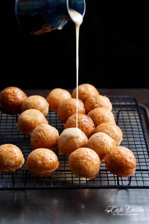 Maple Glazed Apple Fritter Donut Holes | https://cafedelites.com