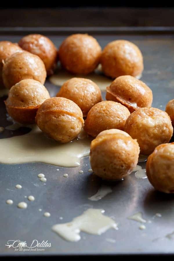 Maple Glazed Apple Fritter Donut Holes | https://cafedelites.com