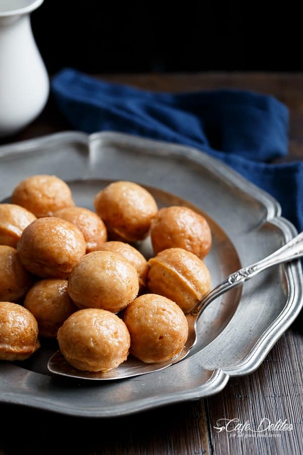 Maple Glazed Apple Fritter Donut Holes | https://cafedelites.com