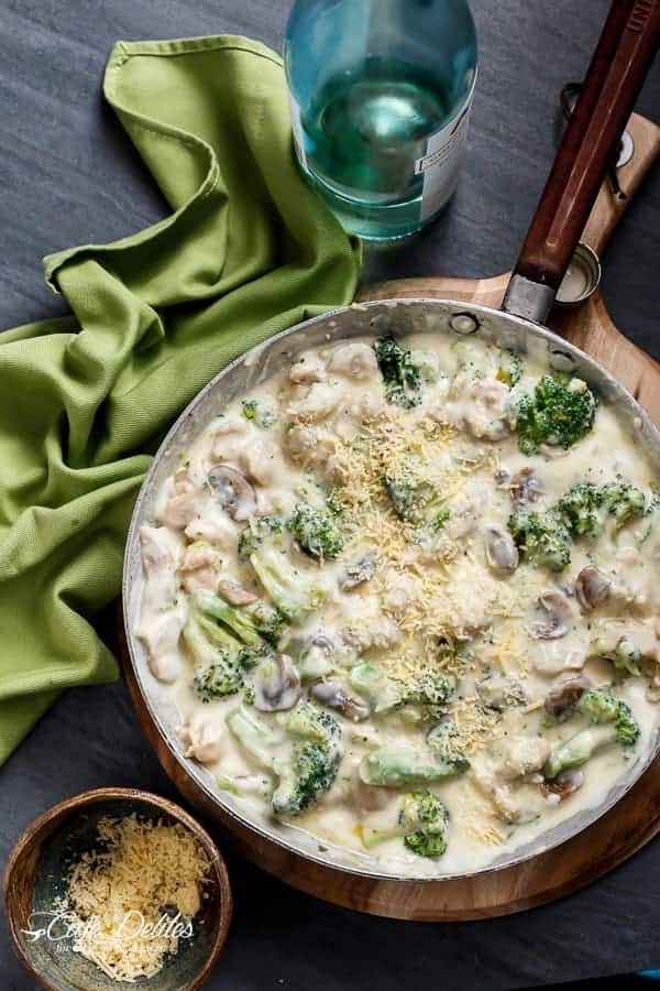 Chicken and Mushrooms in a Creamy White Wine Sauce Chicken and Mushrooms in a Creamy White Wine Sauce