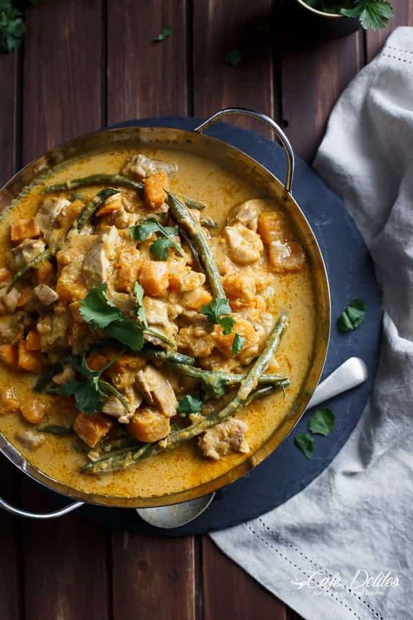 Chicken and Butternut Pumpkin Korma Curry | https://cafedelites.com