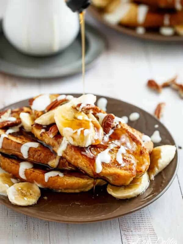 Cream Cheese drizzled over Banana Bread French Toast