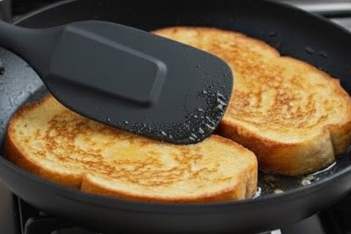 Fry each soaked slice until golden and lightly crisp on both sides