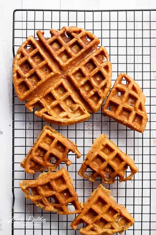  Crispy coconut waffles topped with whipped coconut cream and toasted coconut flakes  Coconut Cream Pie Waffles