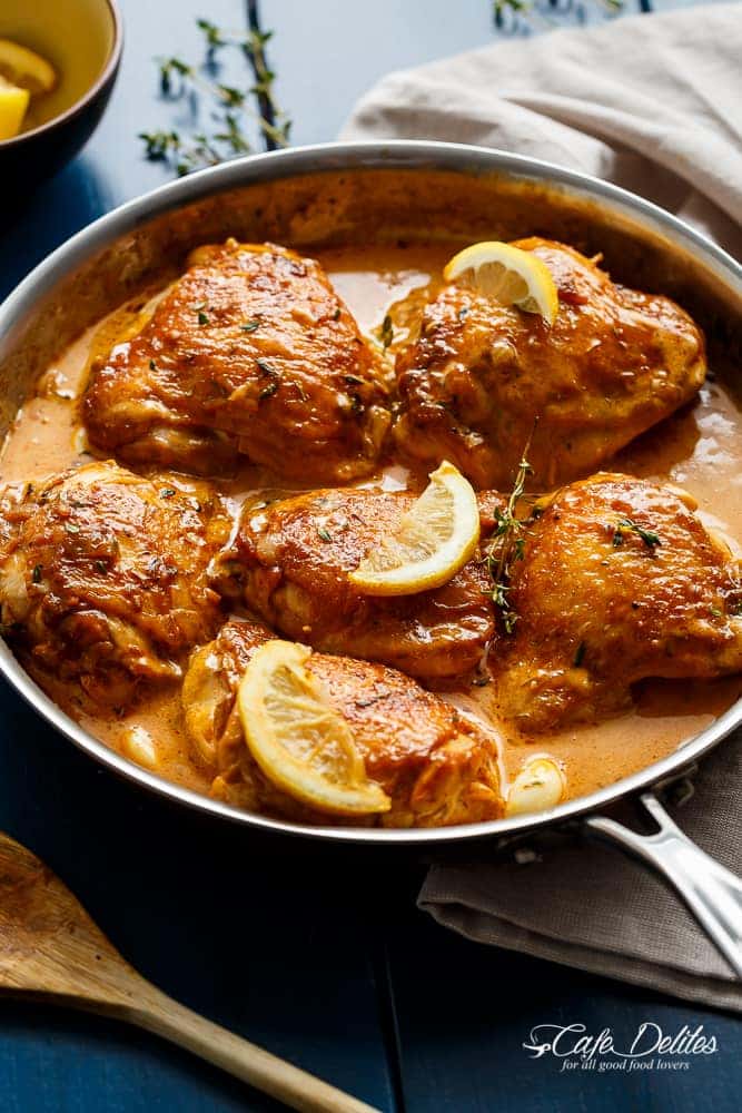 Creamy Lemon Garlic Chicken | https://cafedelites.com