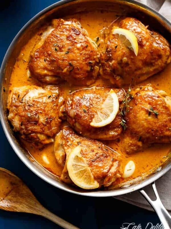 Creamy Lemon Garlic Chicken in a pan
