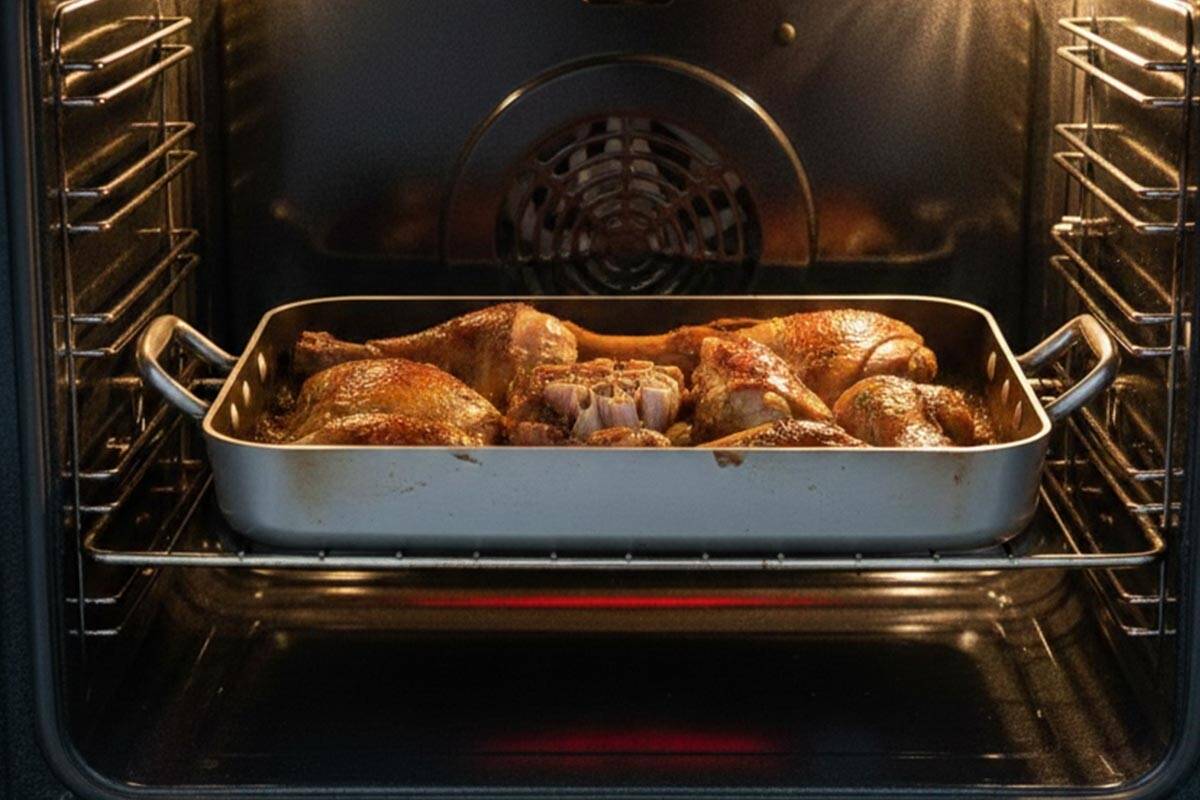 Continued roasting until the skin is golden and crisp.