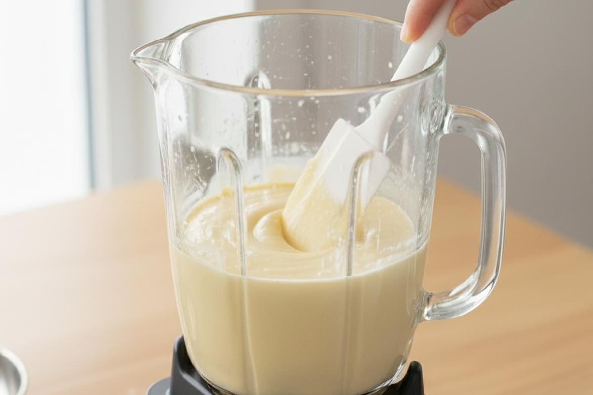 Mixing the batter mixture in a blender.