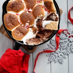 Candy Cane S'mores Dip in a pan