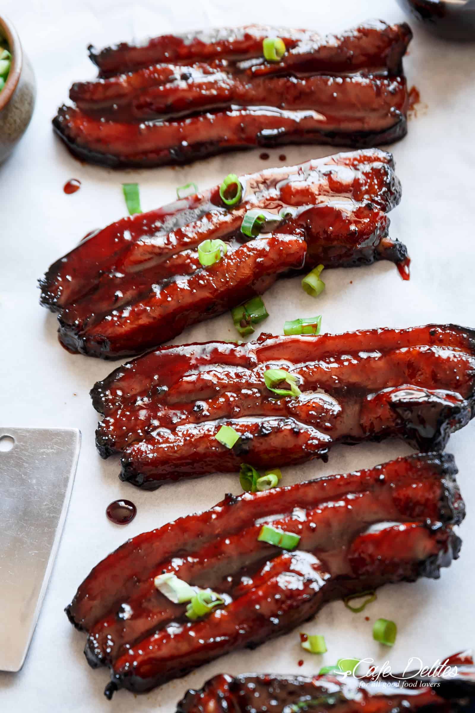 Sticky Chinese Barbecue Pork Belly (Char Siu) | cafedelites.com