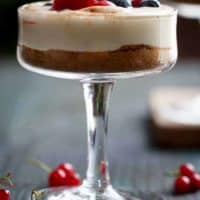 No Bake EggNog Berry Cheesecakes in a glass