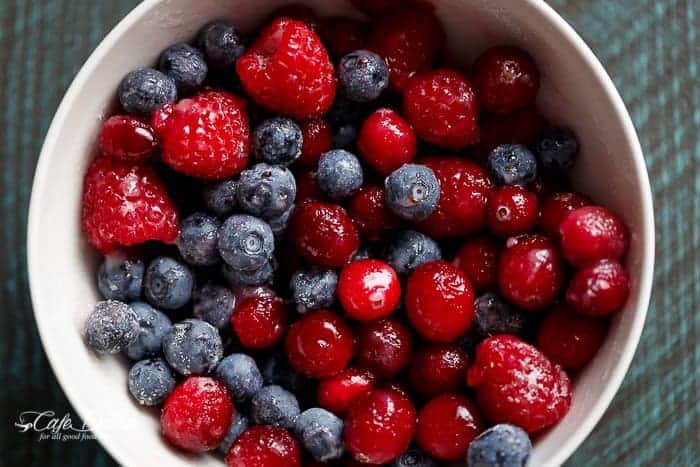 Fresh berries for No Bake EggNog Berry Cheesecakes 