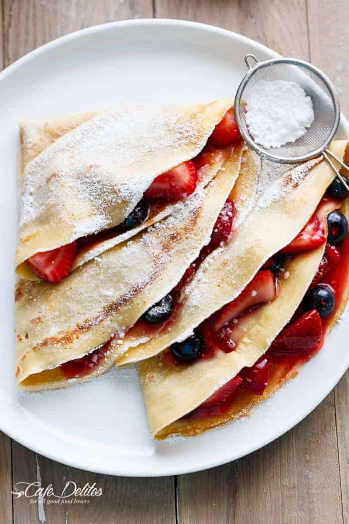 Blender Eggnog Crêpes made easy and fast in your blender! The perfect way to use up any leftover eggnog for a simple post-christmas breakfast.