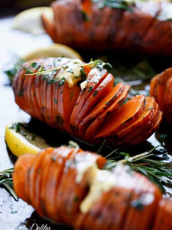 Yummy Hasselback Herbed Garlic Butter Sweet Potatoes