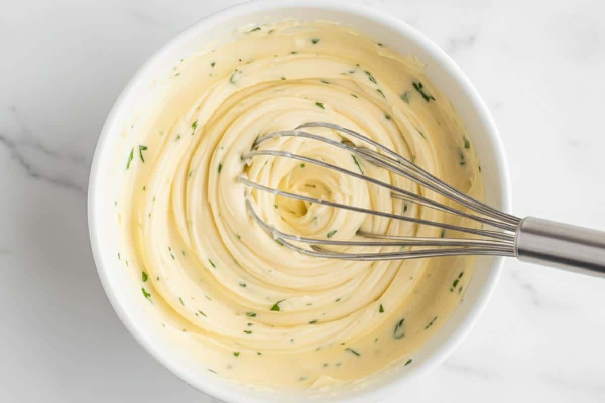 Mixing the garlic butter, lemon juice, thyme, rosemary, salt, and pepper in a bowl.