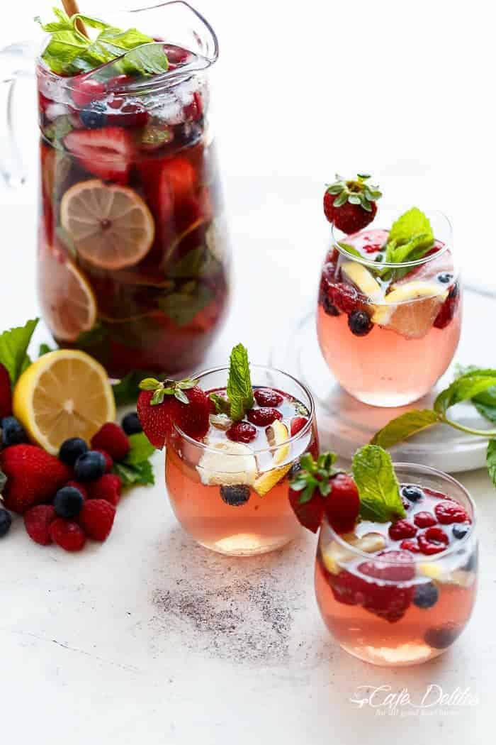 A beautiful and refreshing spin on a traditional Sangria using a mixture of frozen berries Berry Sangria