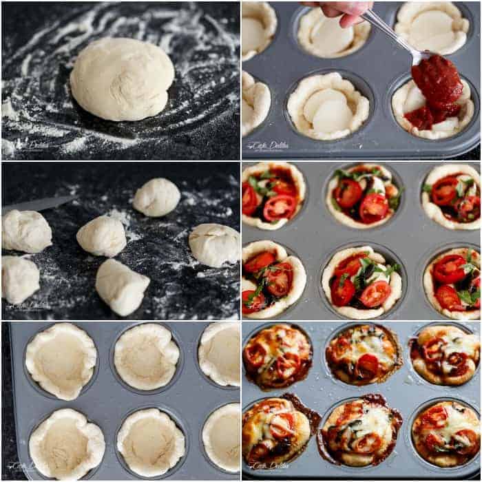 Mini Caprese Deep Dish Pizzas | https://cafedelites.com