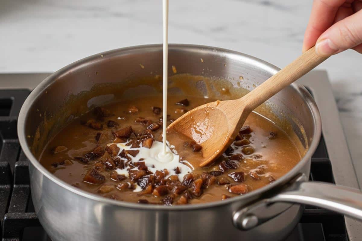 Cooking the butterscotch with dates. - 7