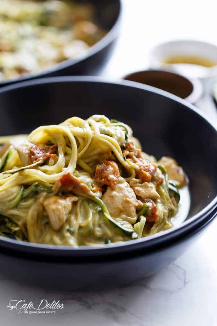 Avocado Alfredo Zoodles With Chicken And Sun Dried Tomatoes Avocado Alfredo Zoodles With Chicken + Sun Dried Tomatoes