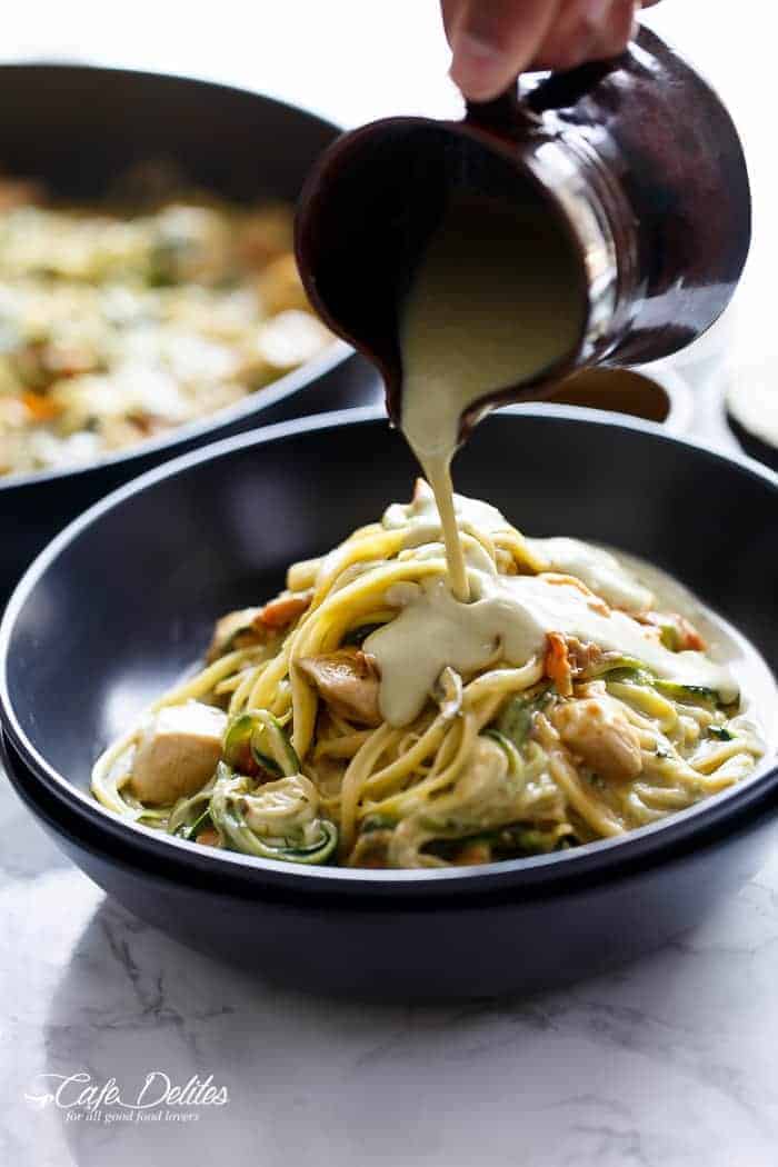 Avocado Alfredo Zoodles With Chicken And Sun Dried Tomatoes Avocado Alfredo Zoodles With Chicken + Sun Dried Tomatoes