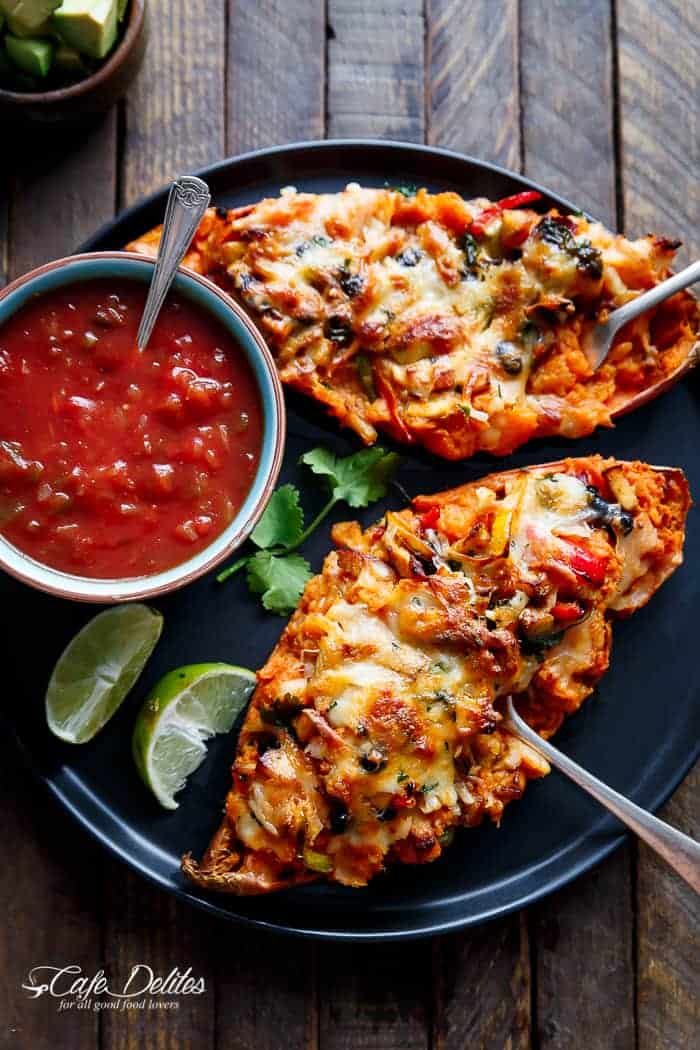 Twice Baked Chicken Fajita Sweet Potatoes