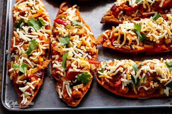 Merging two favourites into one delectable parcel Twice Baked Chicken Fajita Sweet Potatoes