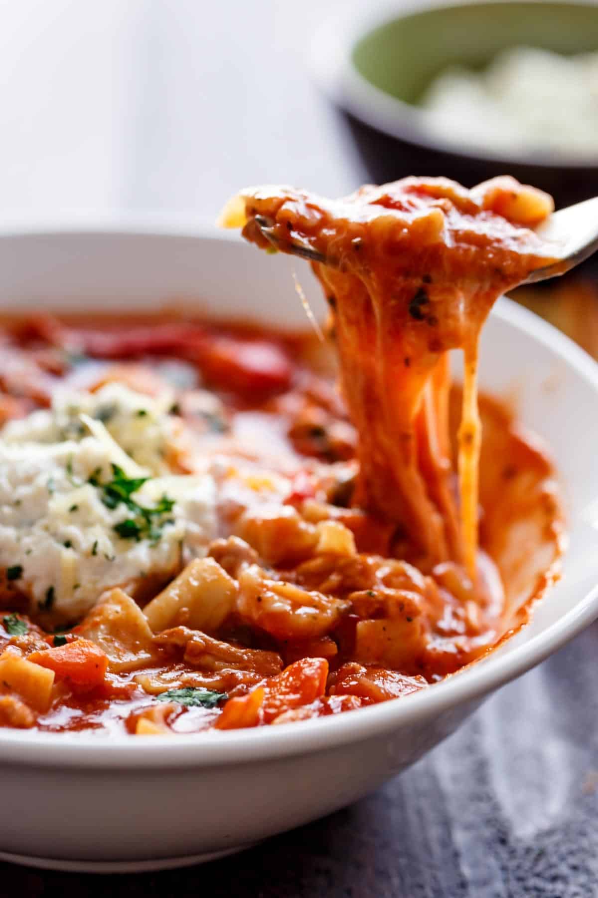 Lasagna Soup in a spoon