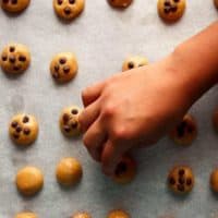 Mini Chocolate Chip Greek Yogurt Cookie Bites on a baking tray