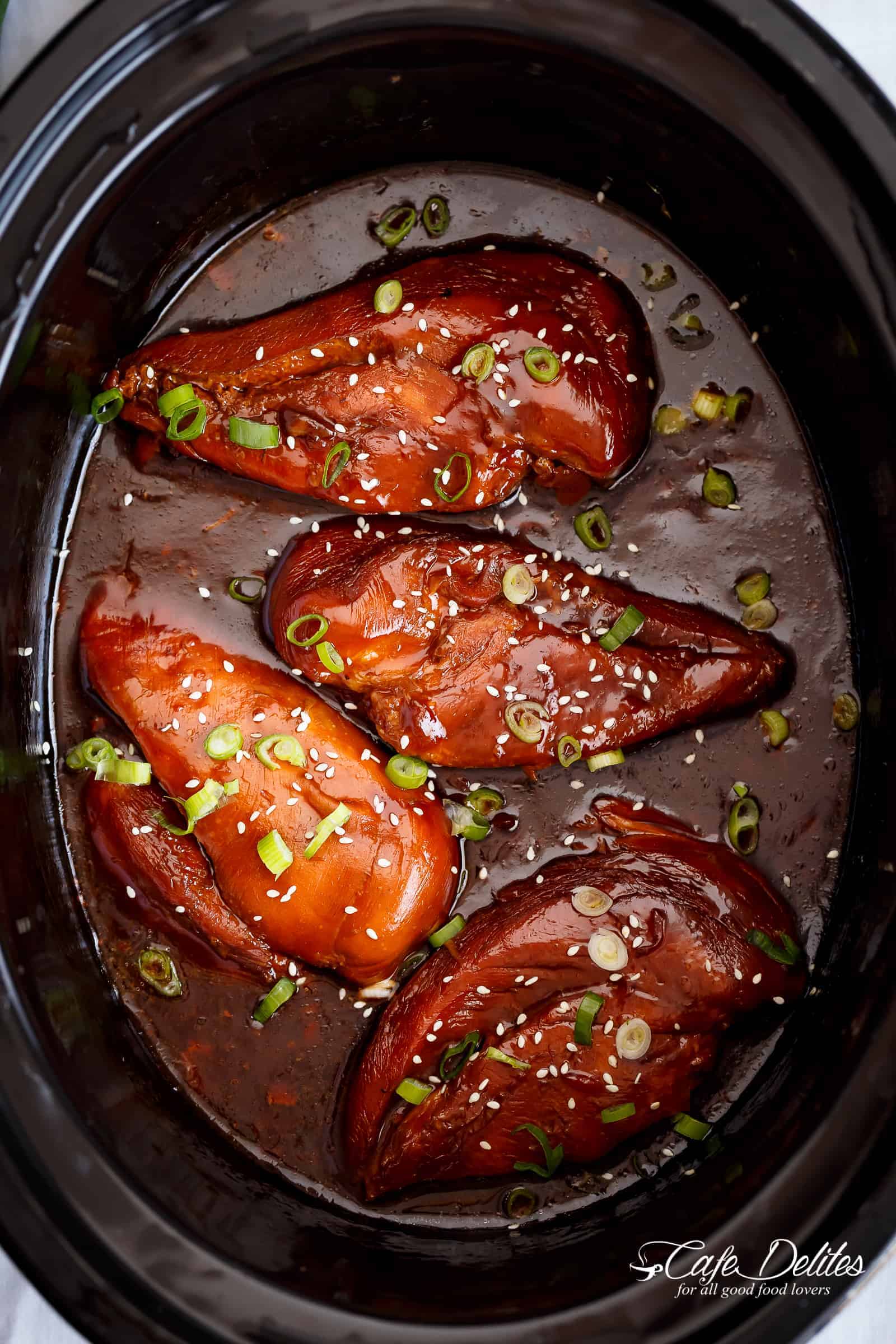 Slow Cooker Asian Glazed Chicken Breasts (or chicken thighs) | cafedelites.com